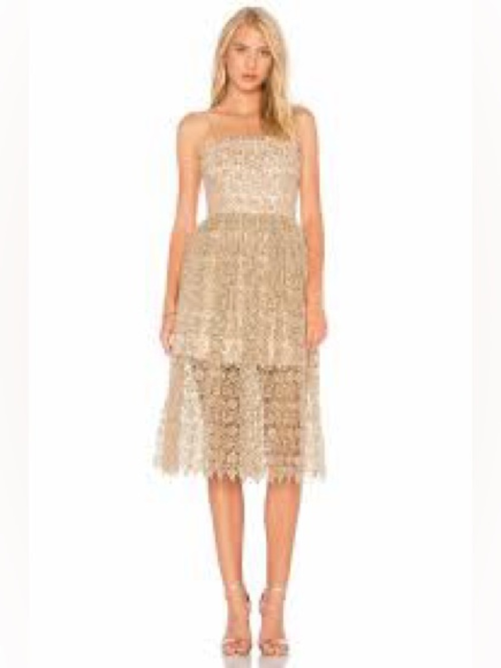 Alice + Olivia Gold Sequin Midi Dress - Picture 2 of 6